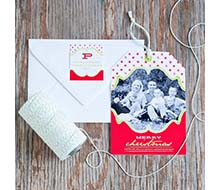 Polka Dots and Fancy Frame Holiday Photo Hangtag Printable Card - Red & Lime